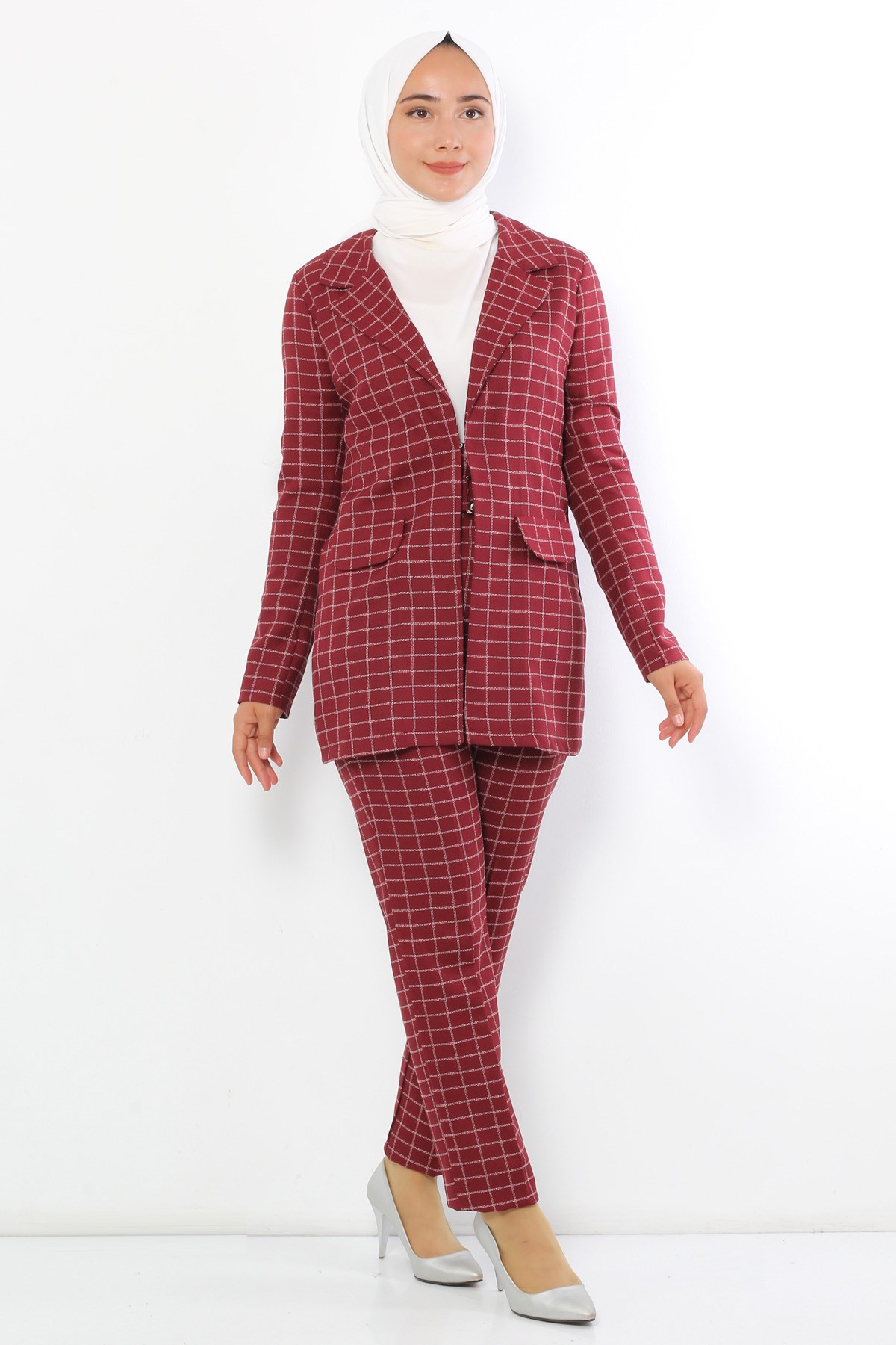 Ceketli Tesettür Kombin Bordo Bordo 9956-15
