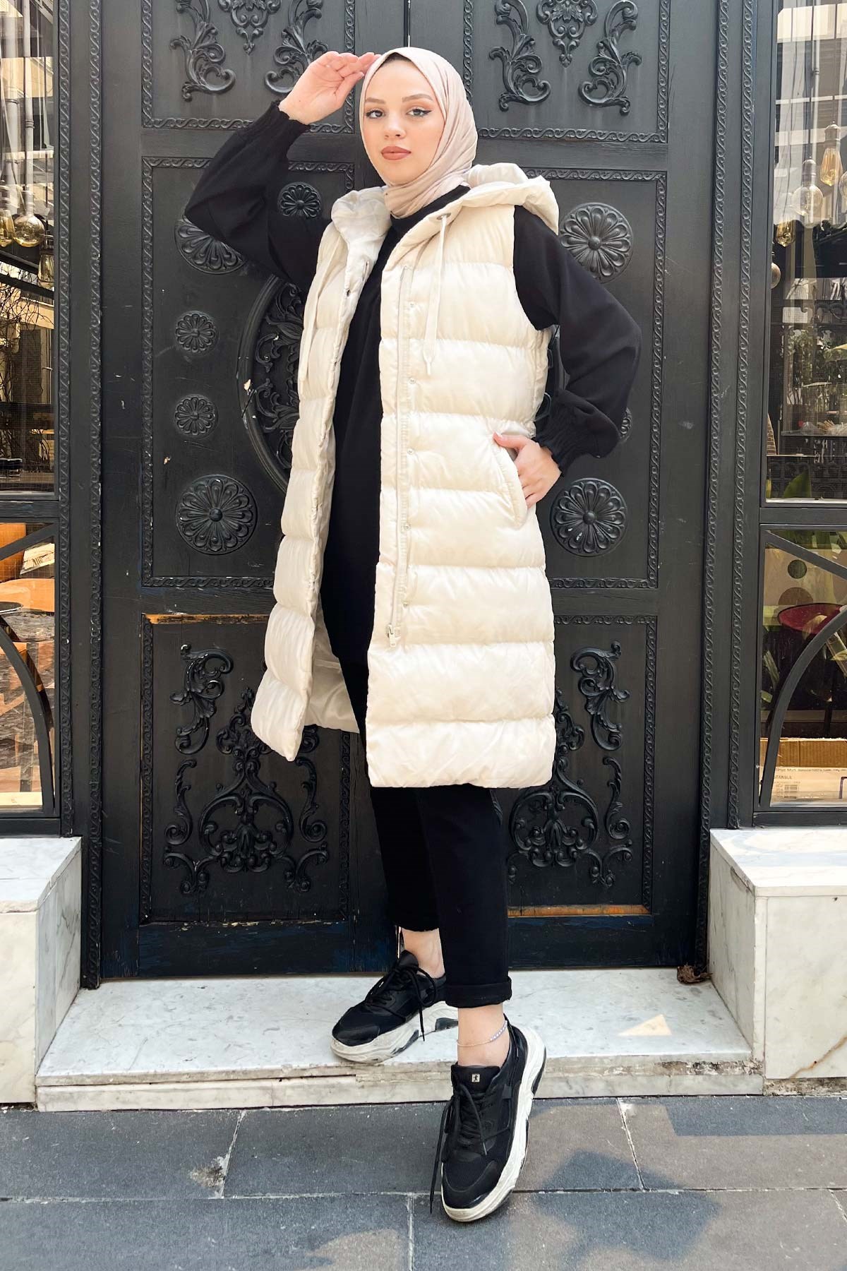 Cep Detaylı Şişme Yelek Bej 9465