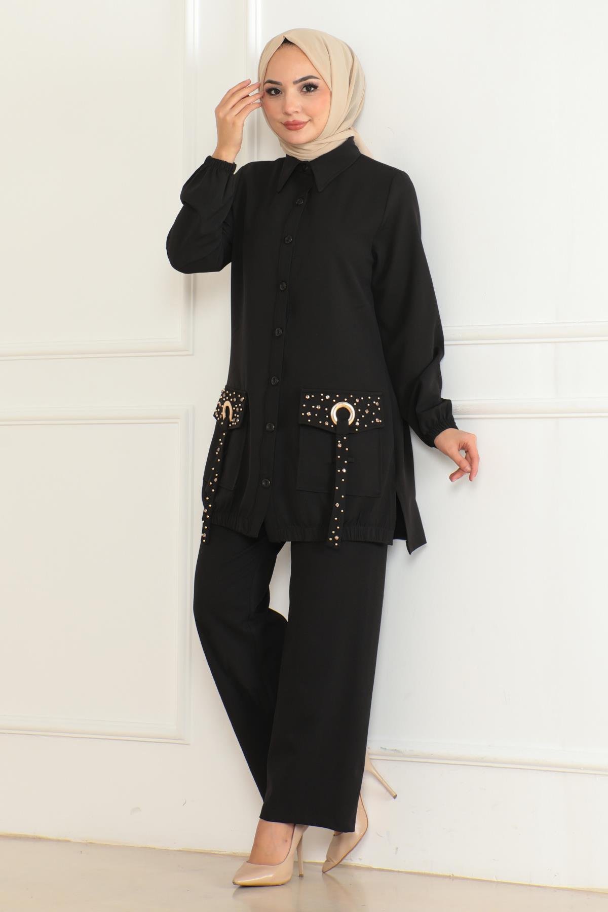 Cep Detaylı Takım Siyah 19229