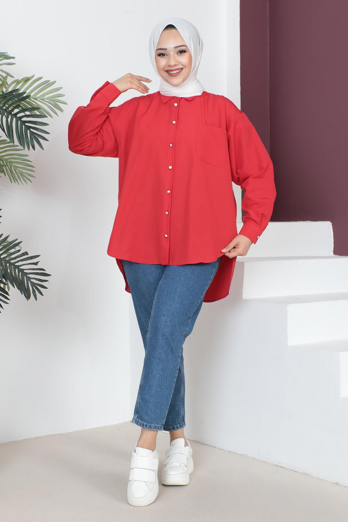 Cepli Oversize Gömlek Kırmızı 6067