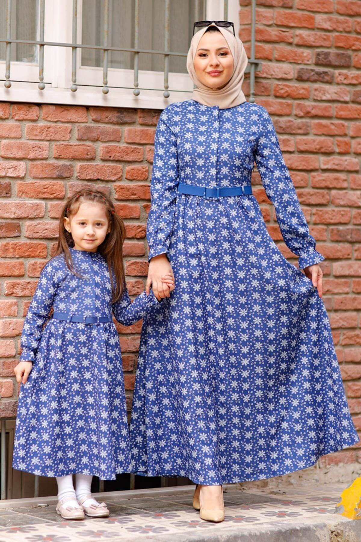 Çiçek Desenli Çocuk Elbise İndigo 10524