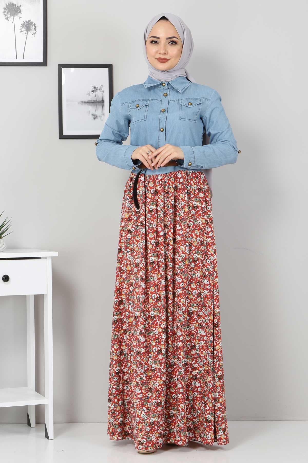Çiçekli Anne Elbise Bordo 10764