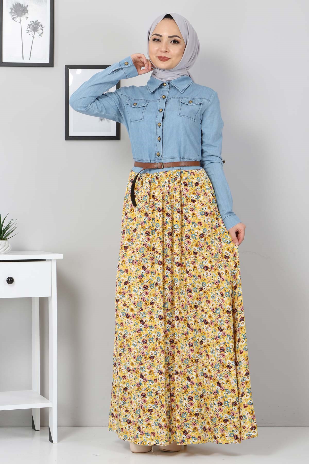 Çiçekli Anne Elbise Sarı 10764