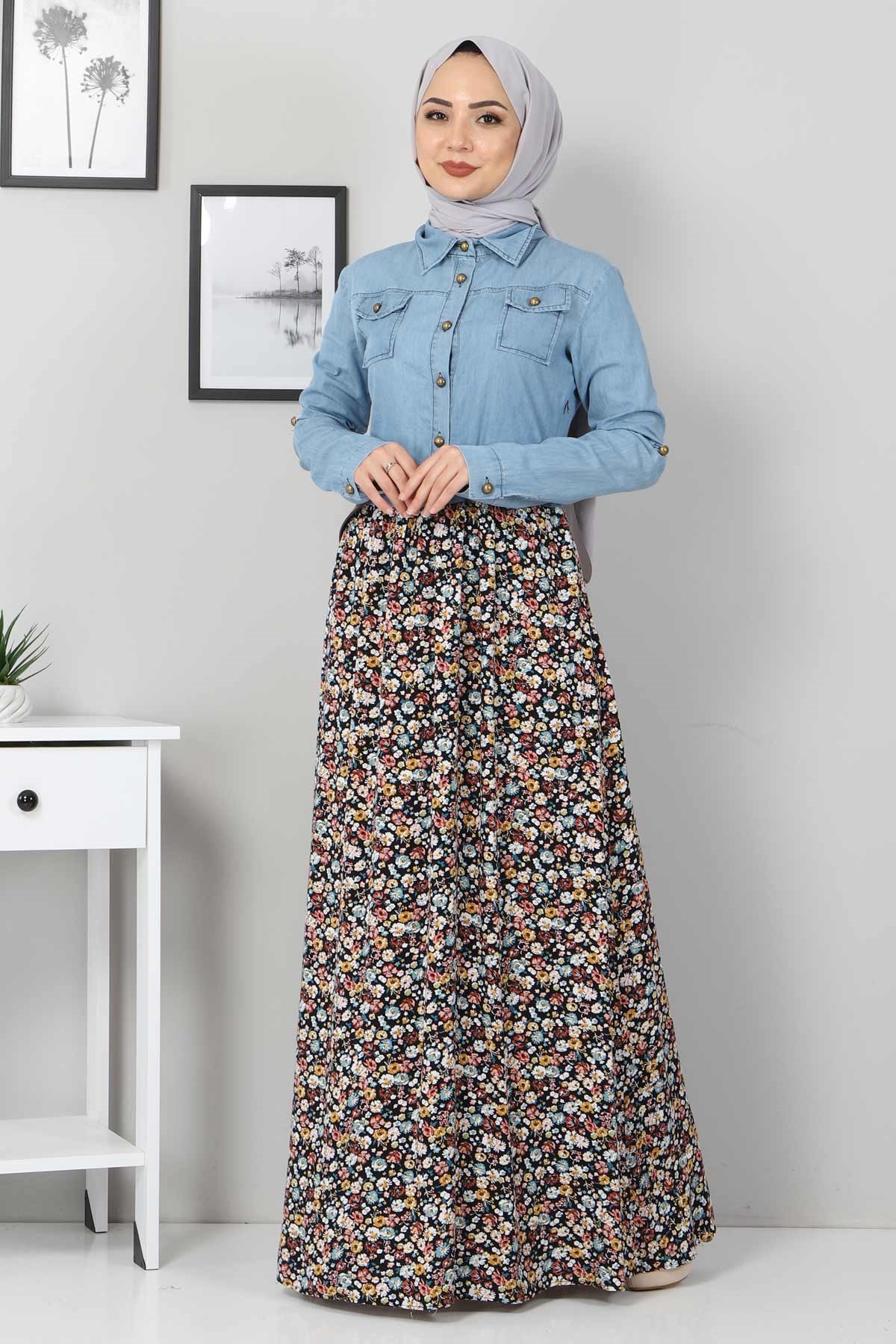 Çiçekli Anne Elbise Siyah 10764