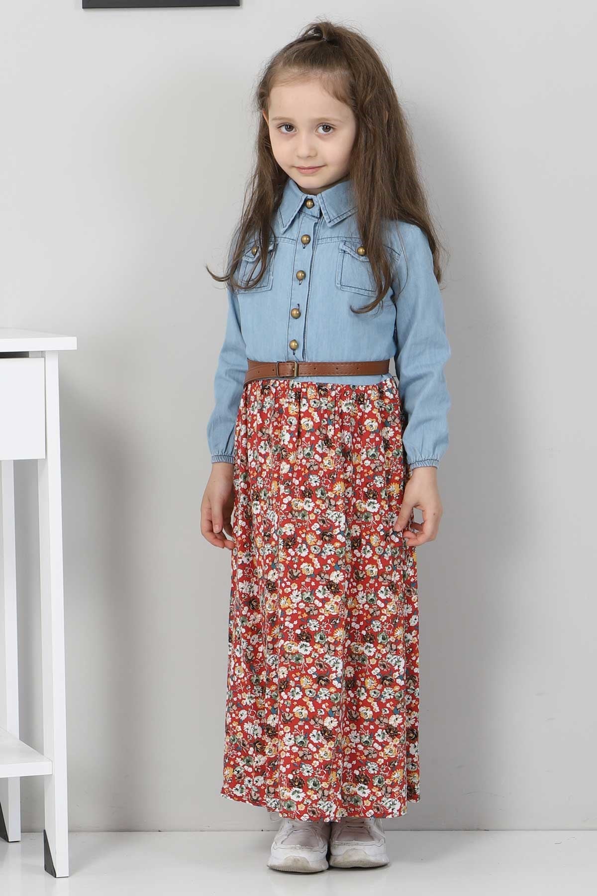 Çiçekli Çocuk Elbise Bordo 10765
