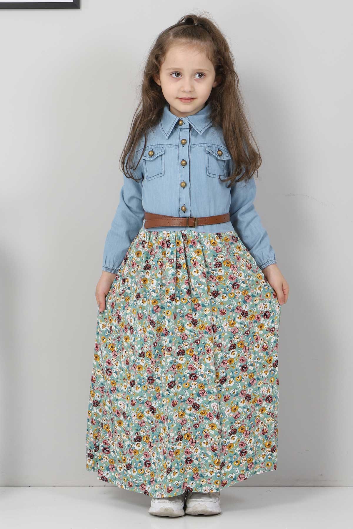 Çiçekli Çocuk Elbise Mint 10765