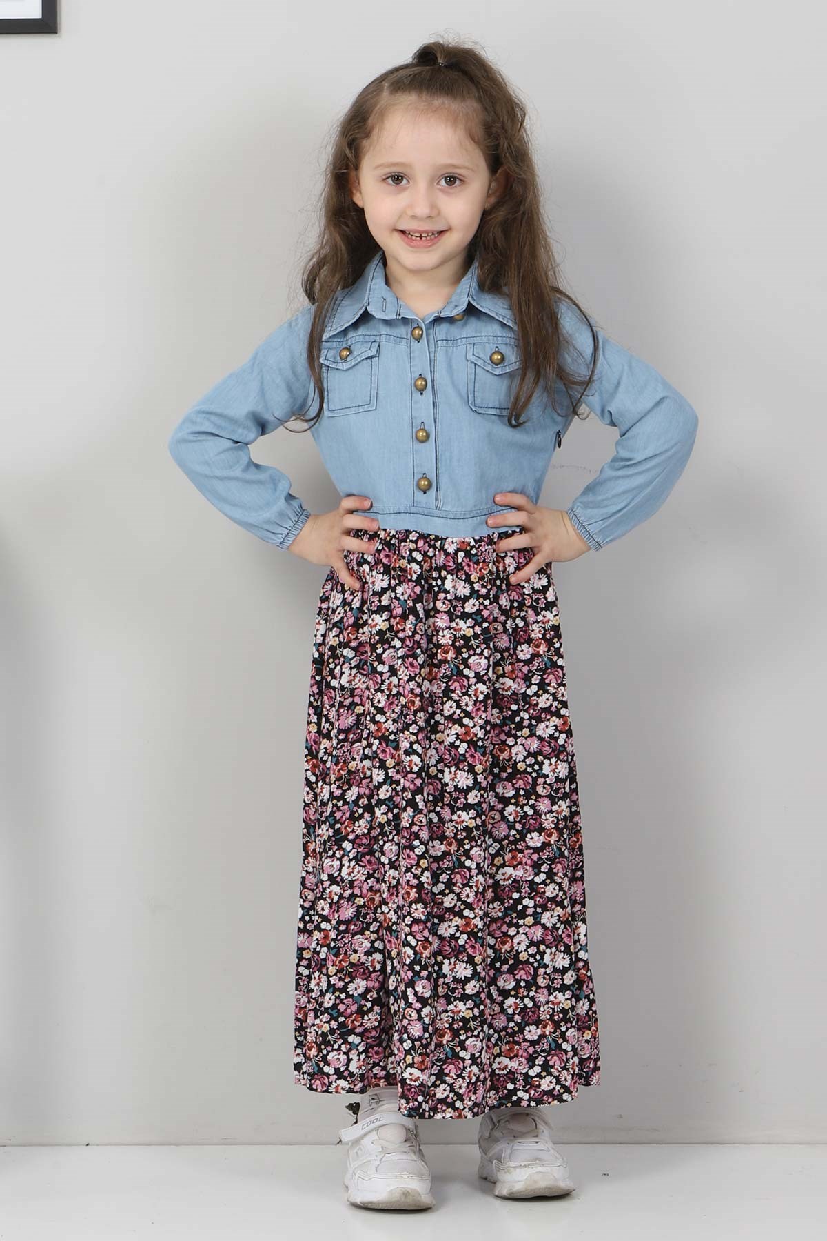 Çiçekli Çocuk Elbise Pembe 10765