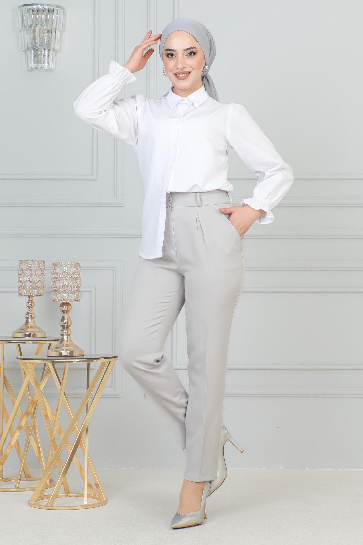 Çift Düğmeli Pantolon Gri 6103