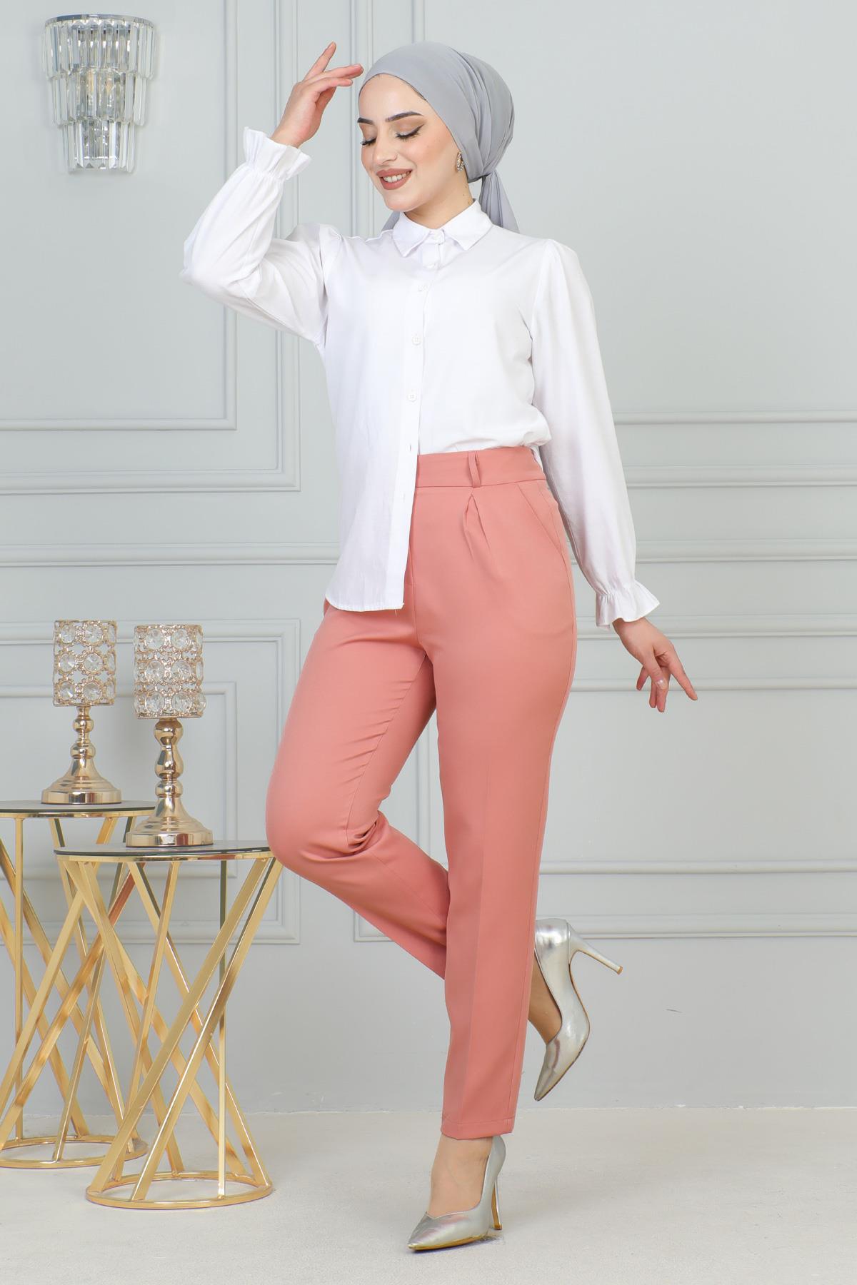 Çift Düğmeli Pantolon Pembe 6103