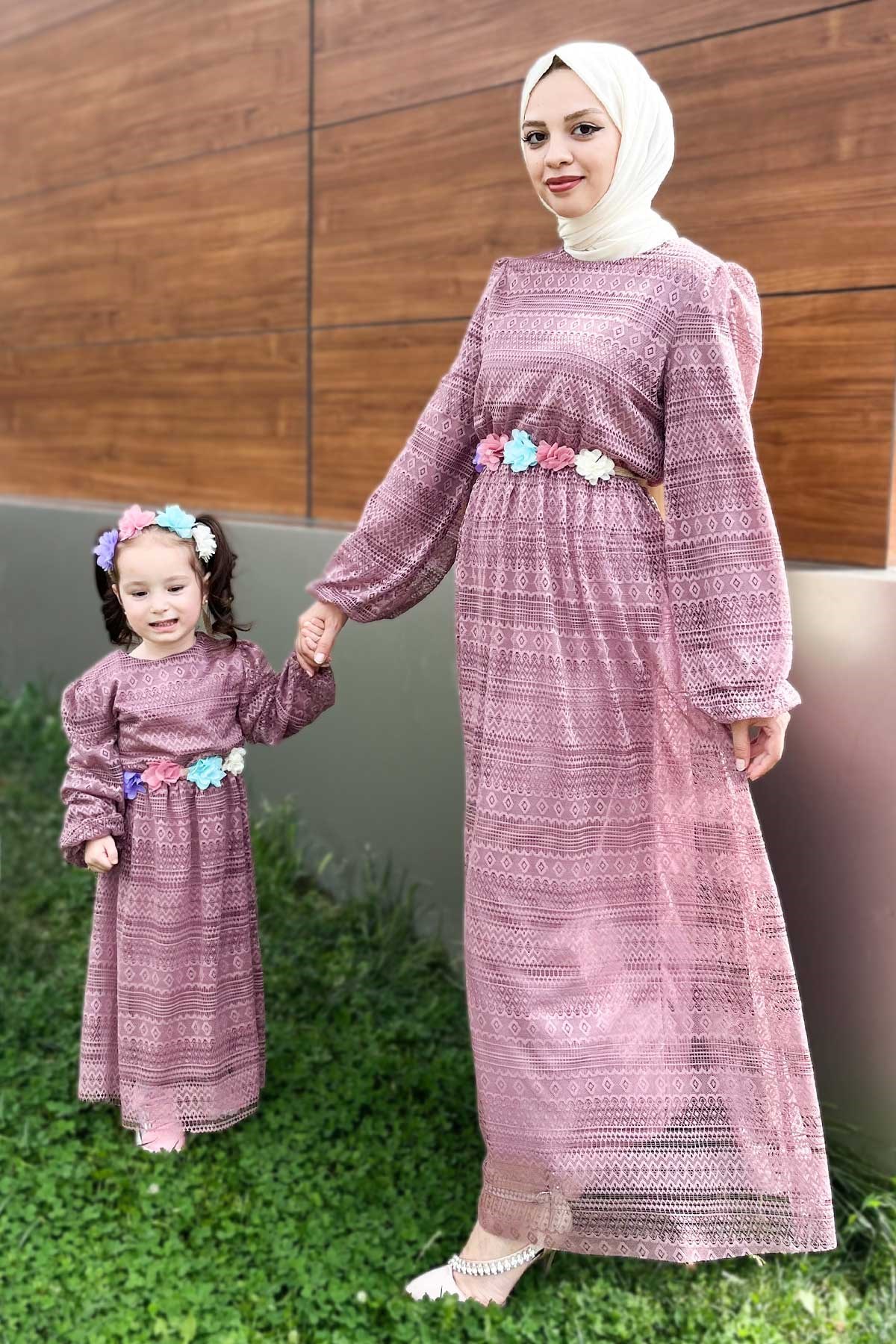 Dantelli Çocuk Elbise Gül Kurusu 16900
