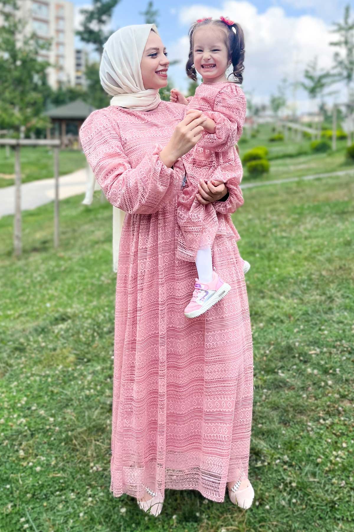 Dantelli Çocuk Elbise Pembe 16900
