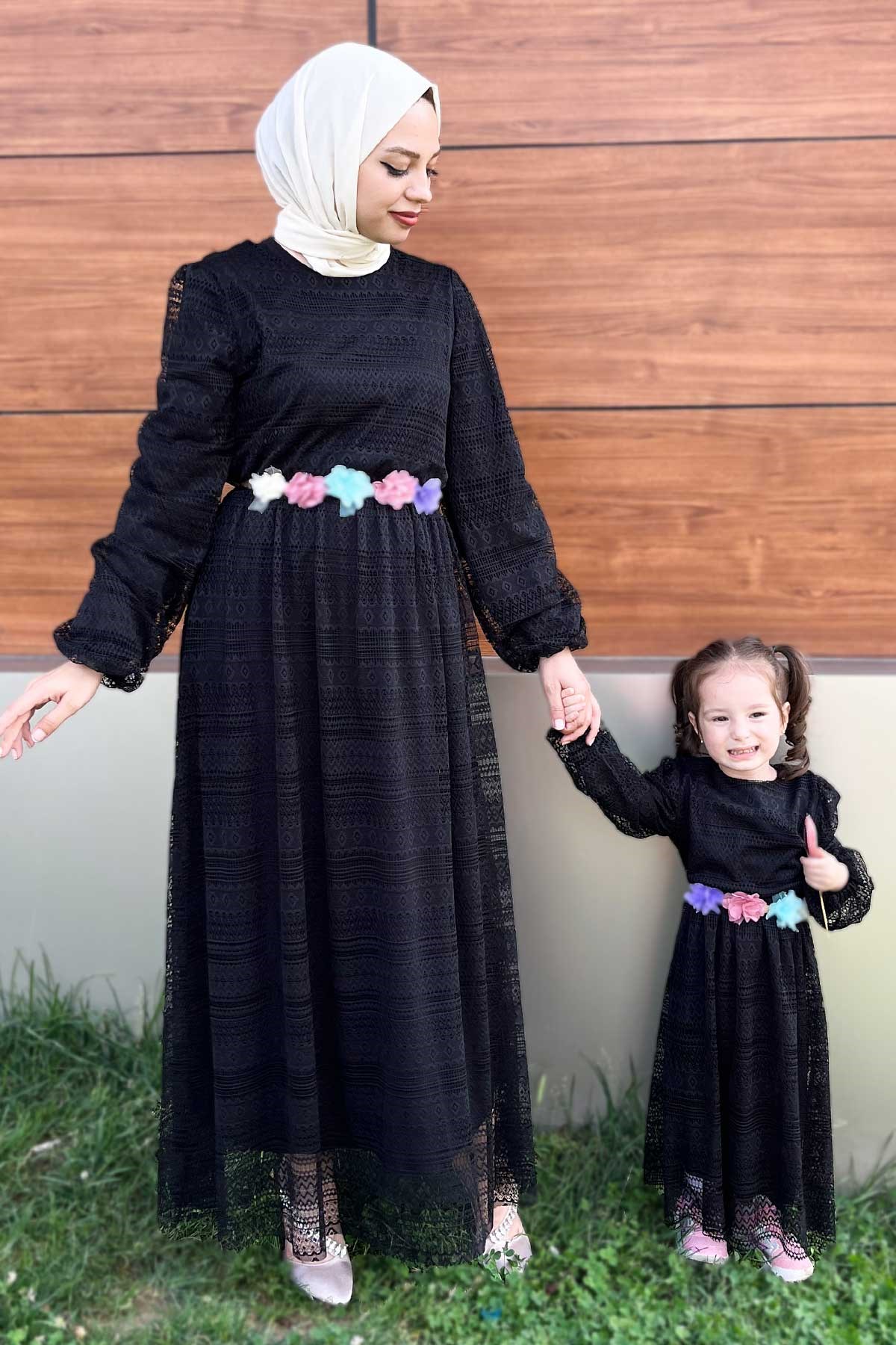 Dantelli Çocuk Elbise Siyah 16900