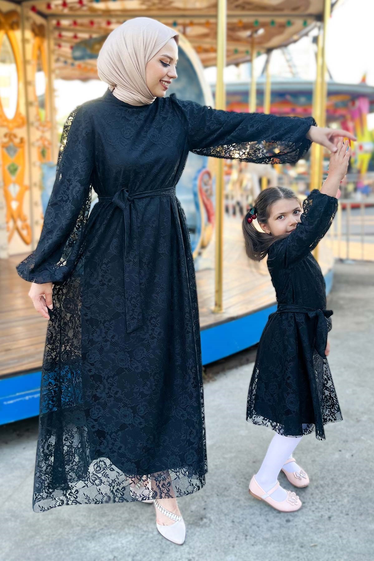 Dantelli Çocuk Elbise Siyah 17000