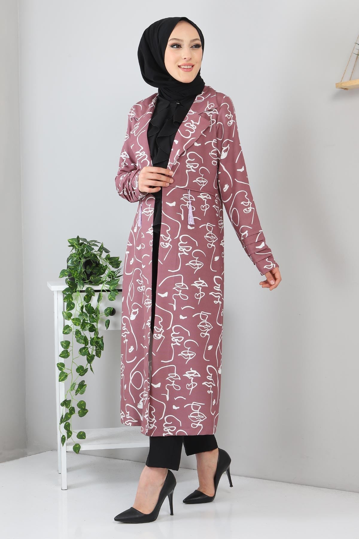 Desenli Üçlü Takım Gül Kurusu 3155