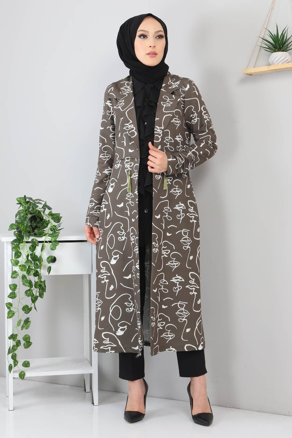Desenli Üçlü Takım Haki 3155