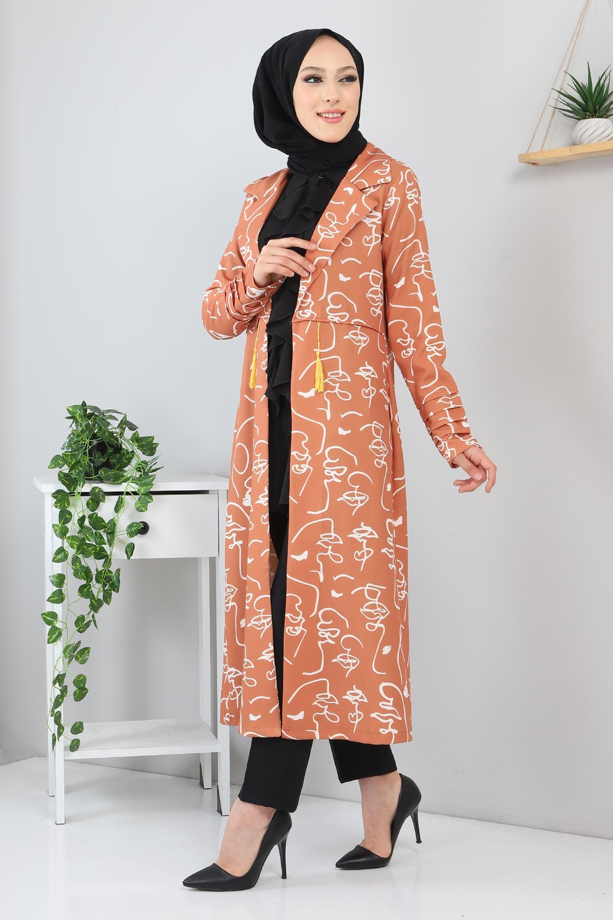 Desenli Üçlü Takım Somon 3155