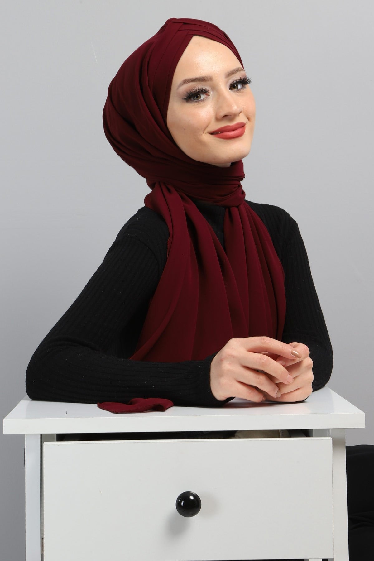 Drapeli Şifon Şal Bordo 3013