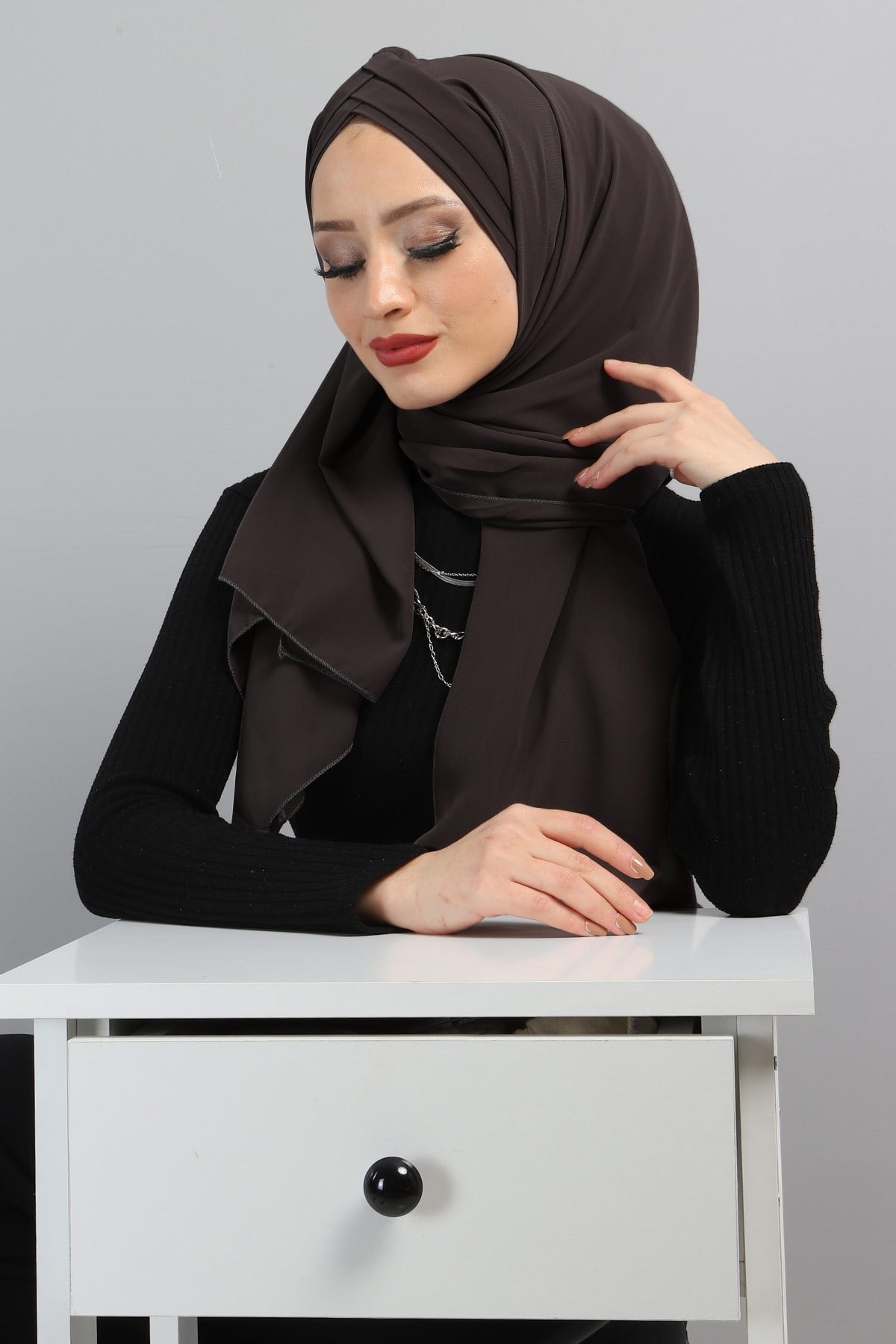 Drapeli Şifon Şal Füme 3013
