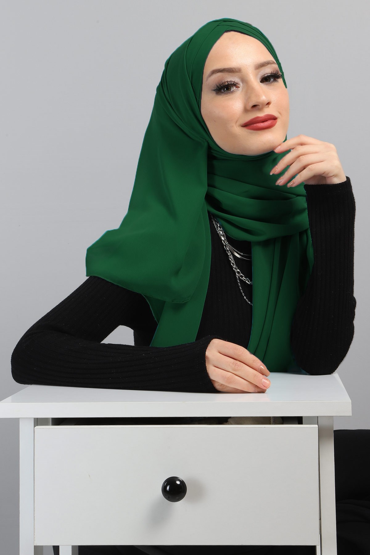 Drapeli Şifon Şal Yeşil 3013