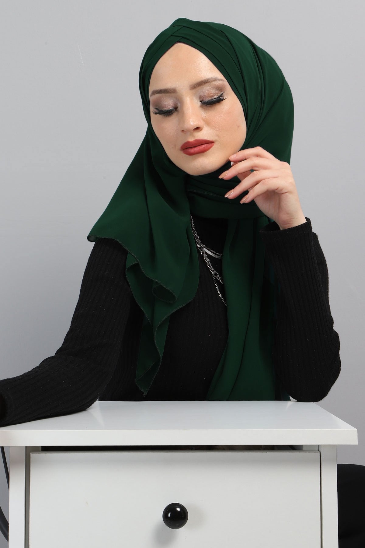 Drapeli Şifon Şal Zümrüt 3013
