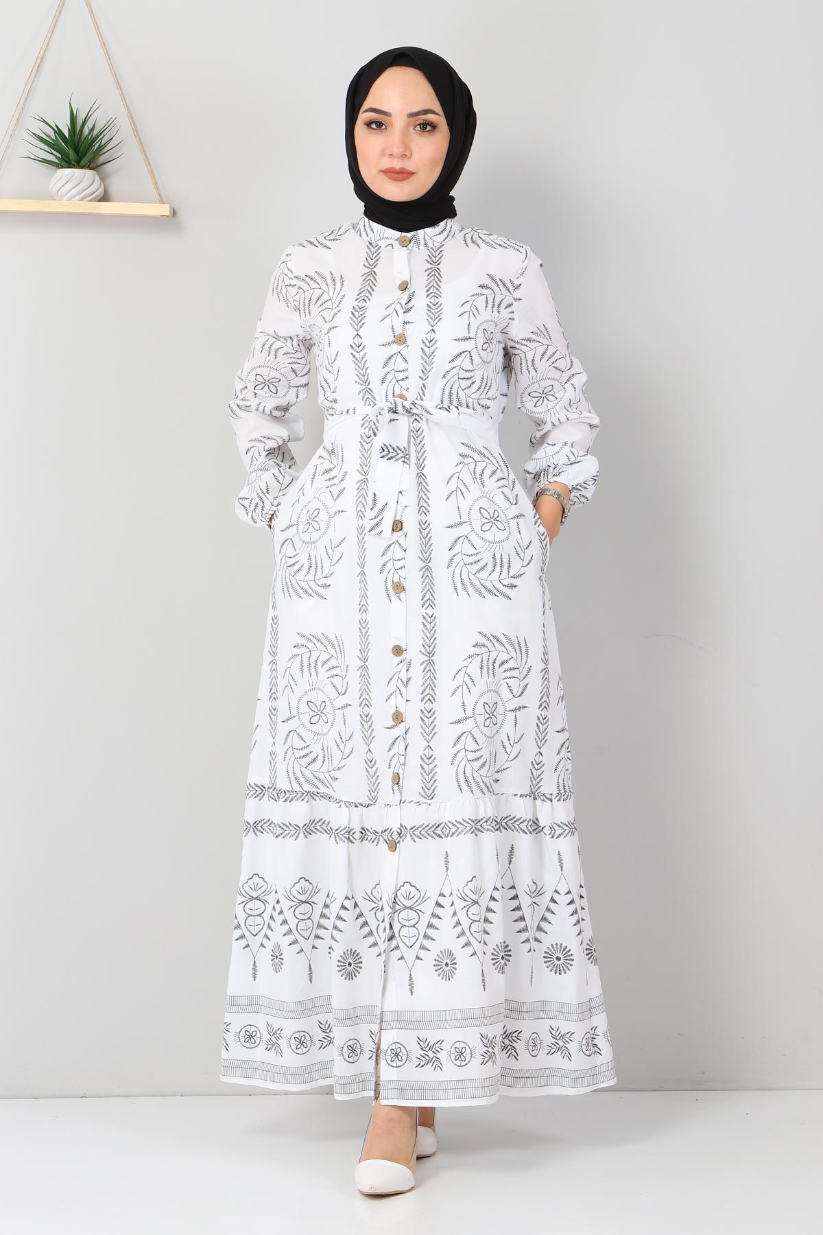 Düğme Detaylı Elbise Siyah 10644