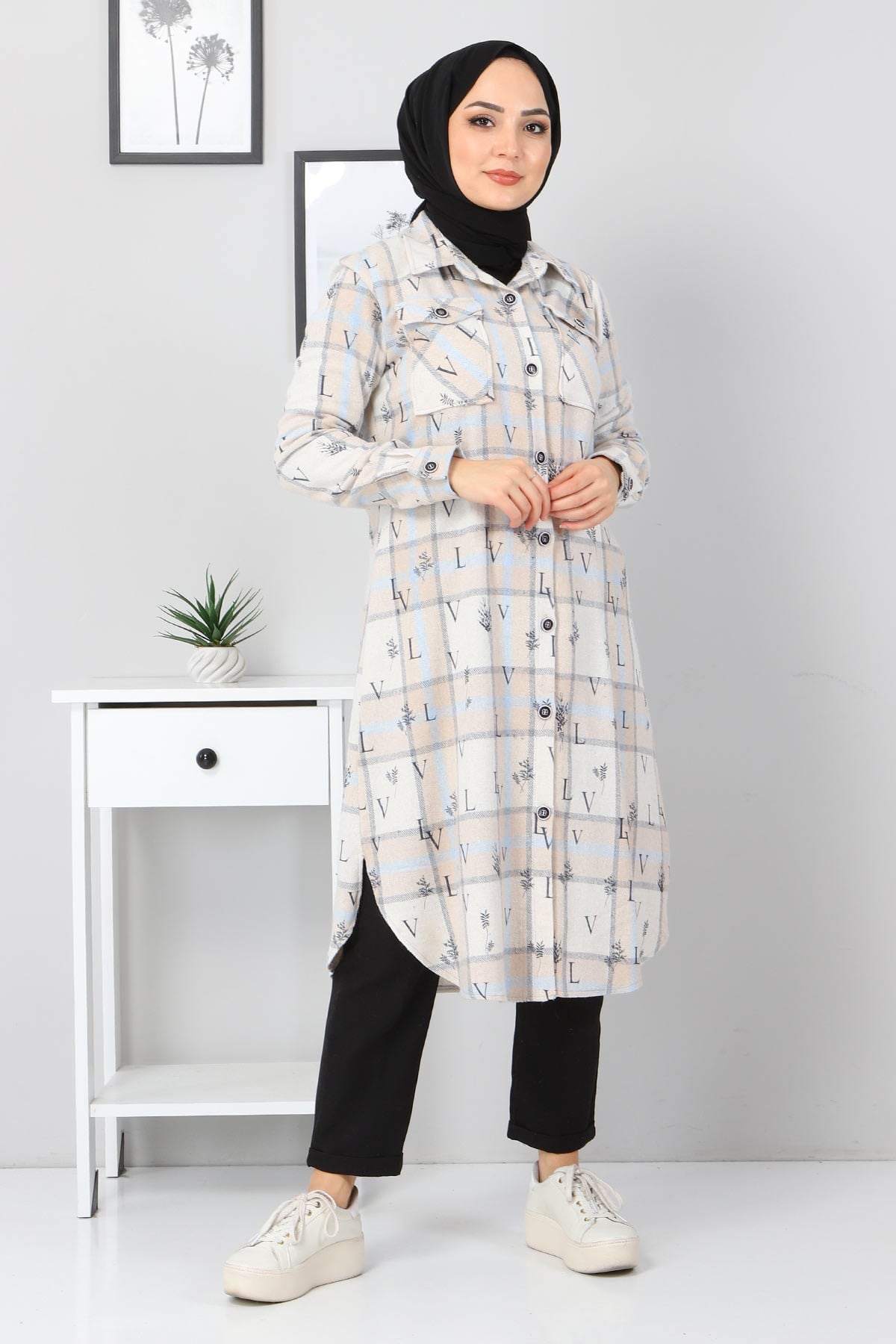 Düğmeli Cepli Tunik Bej 10322