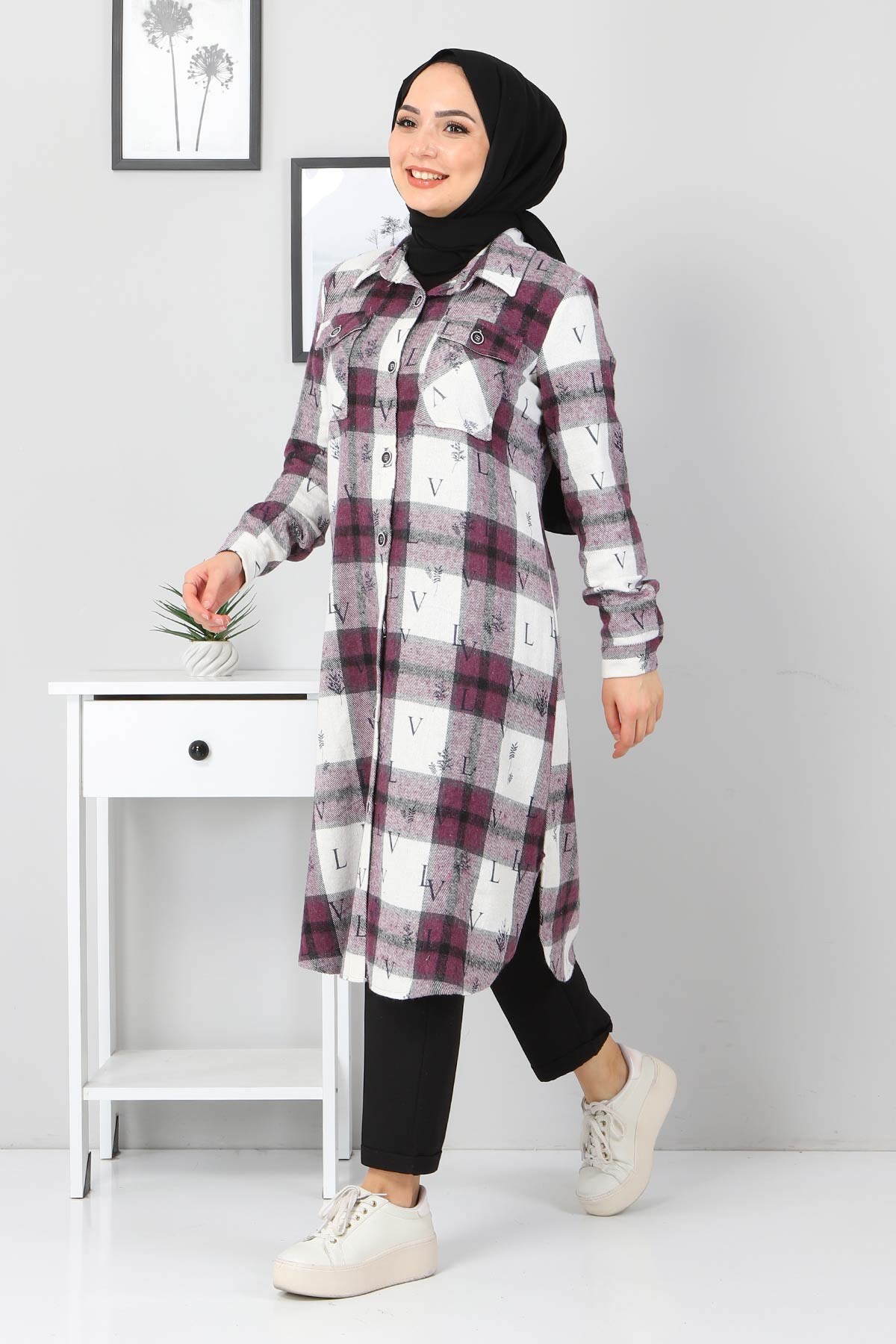 Düğmeli Cepli Tunik Mor 10322