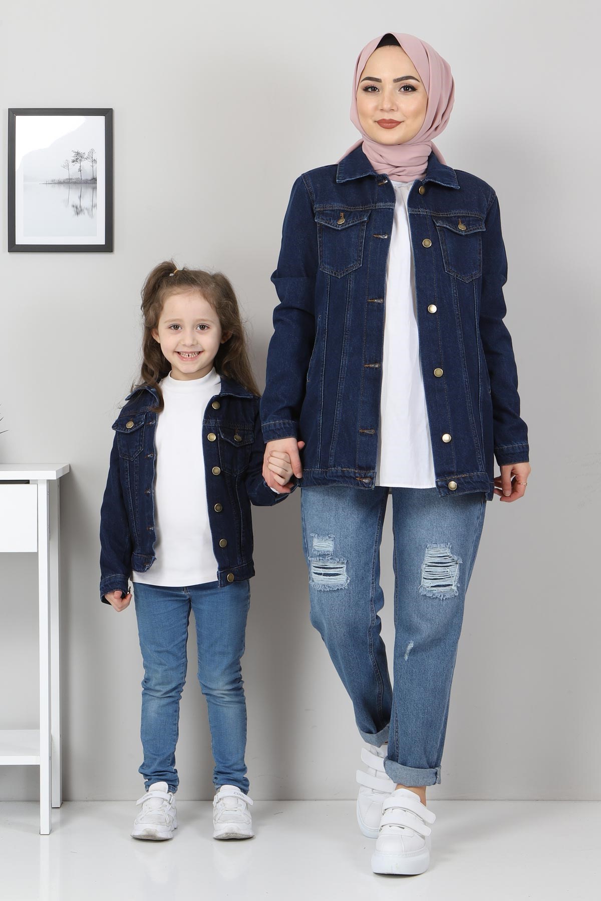 Düğmeli Çocuk Kot Mont Koyu Kot 8091