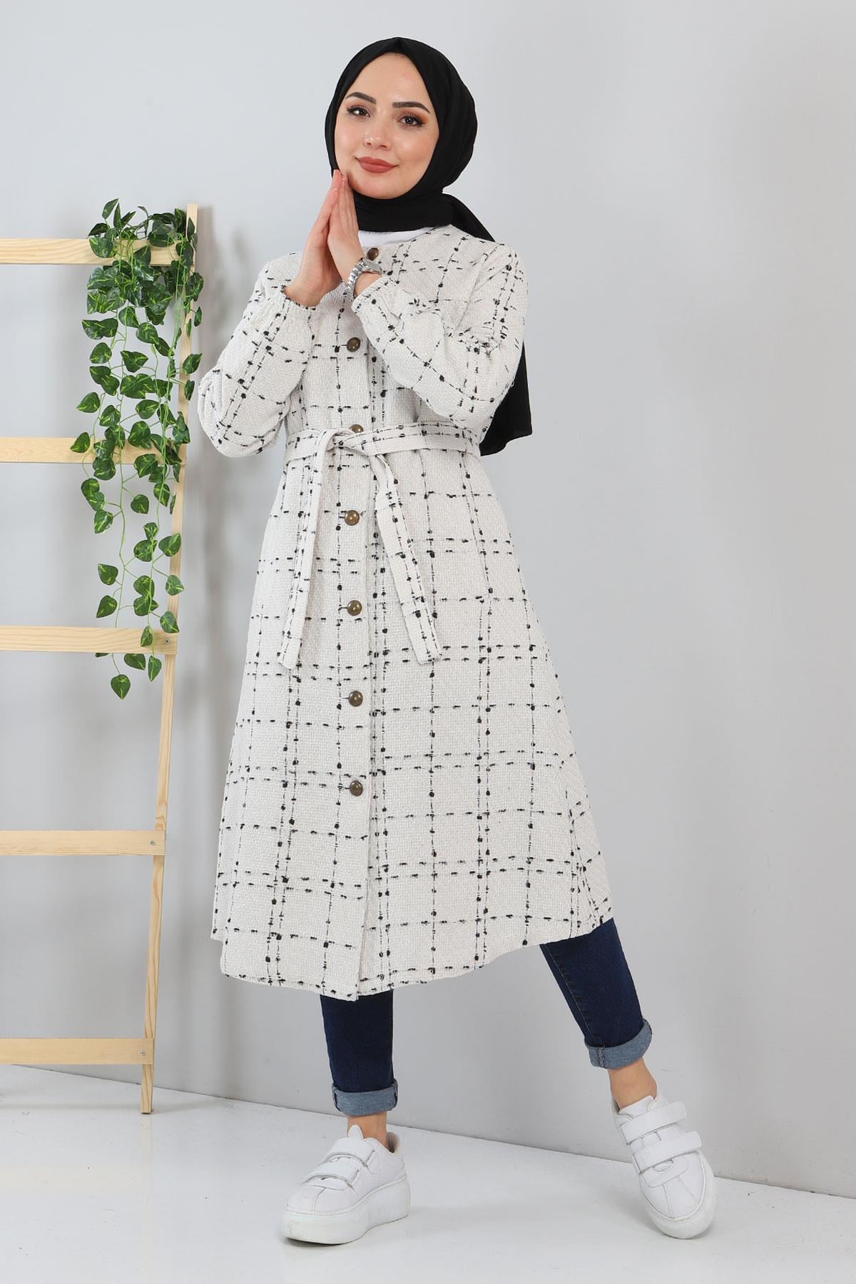 Düğmeli Kaşe Kap Ekru 10298