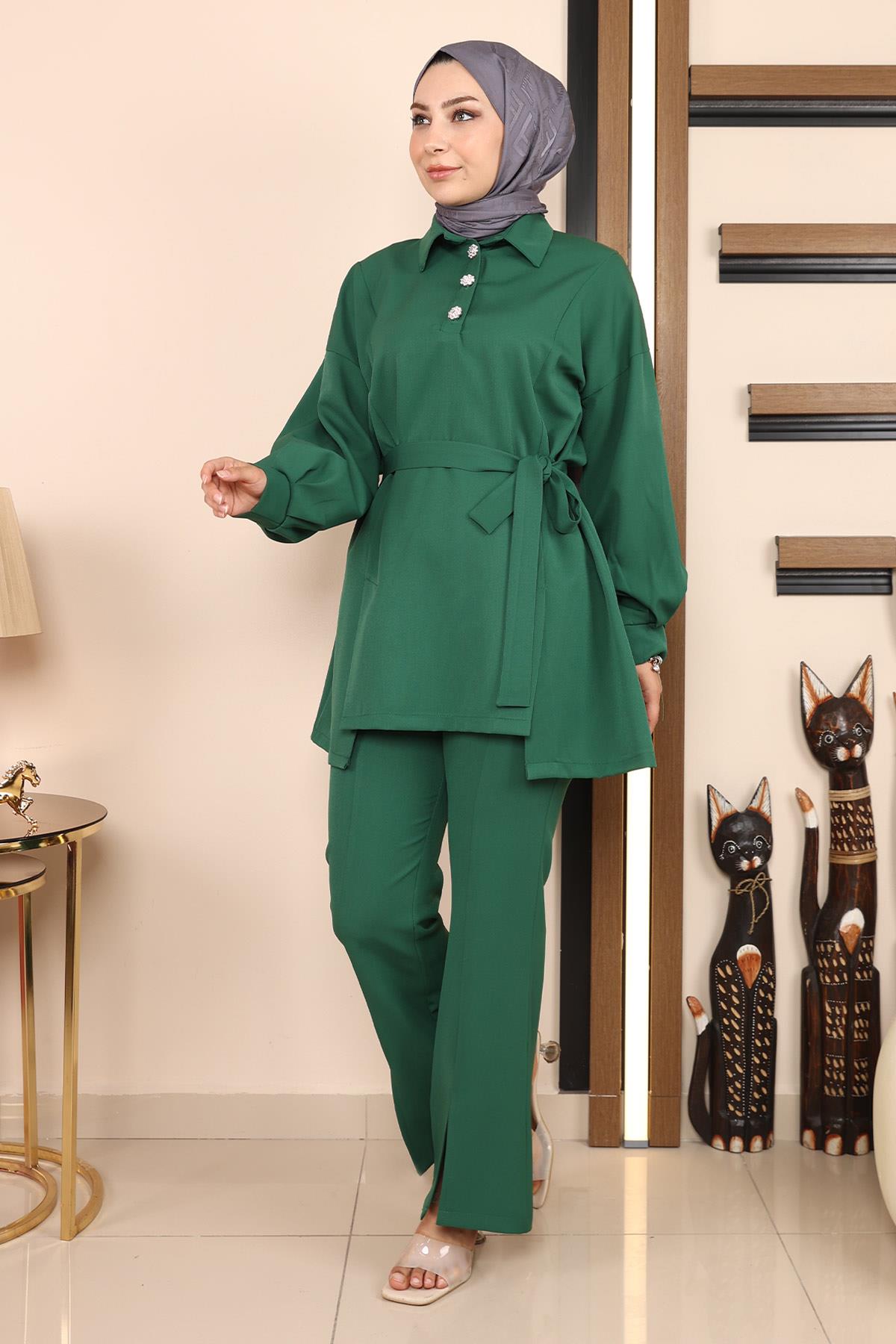 Düğmeli Klasik Takım Zümrüt Zümrüt MSW19129-4