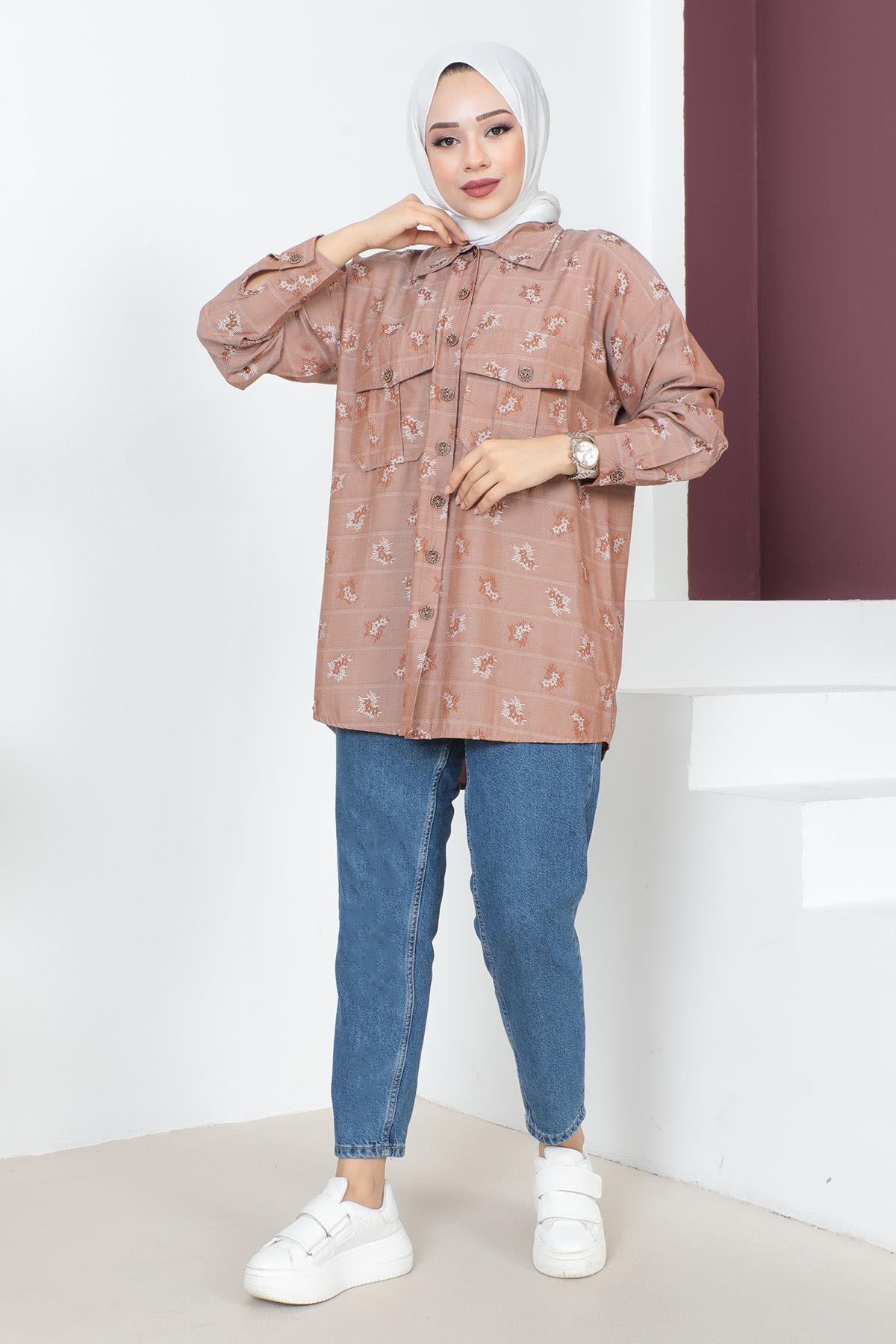Düğmeli Oversize Gömlek Gül Kurusu 6072