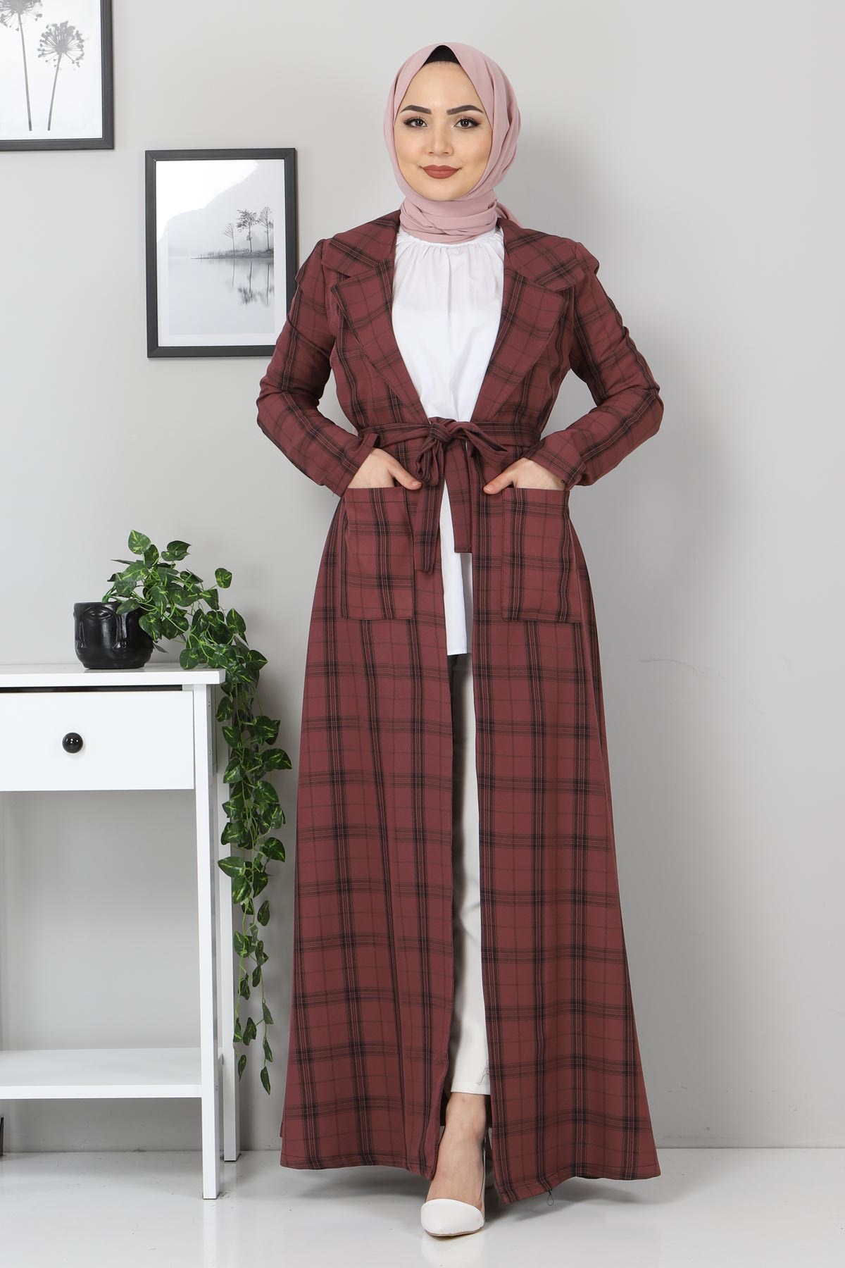 Ekose Detaylı Kap Gül Kurusu 10688