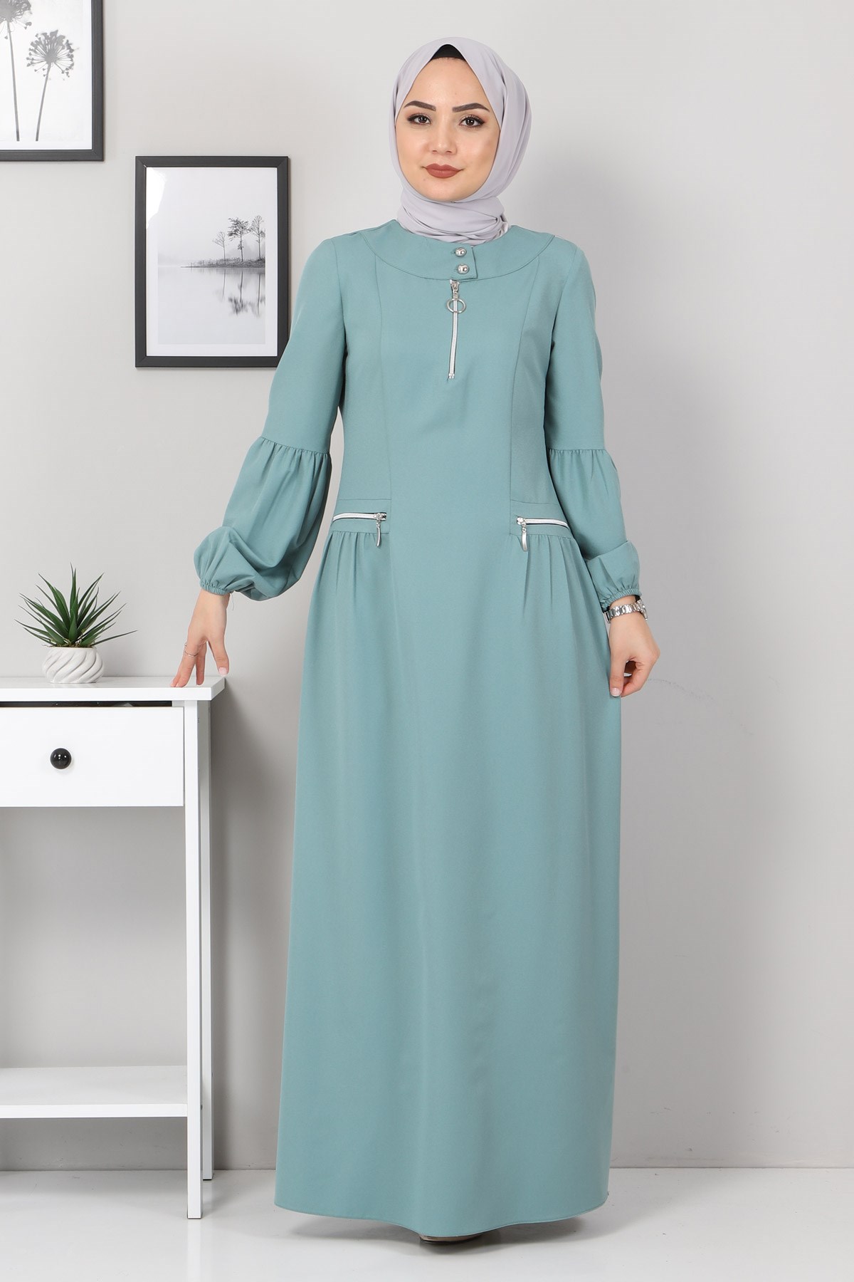 Fermuar Detaylı Elbise Mint 10269
