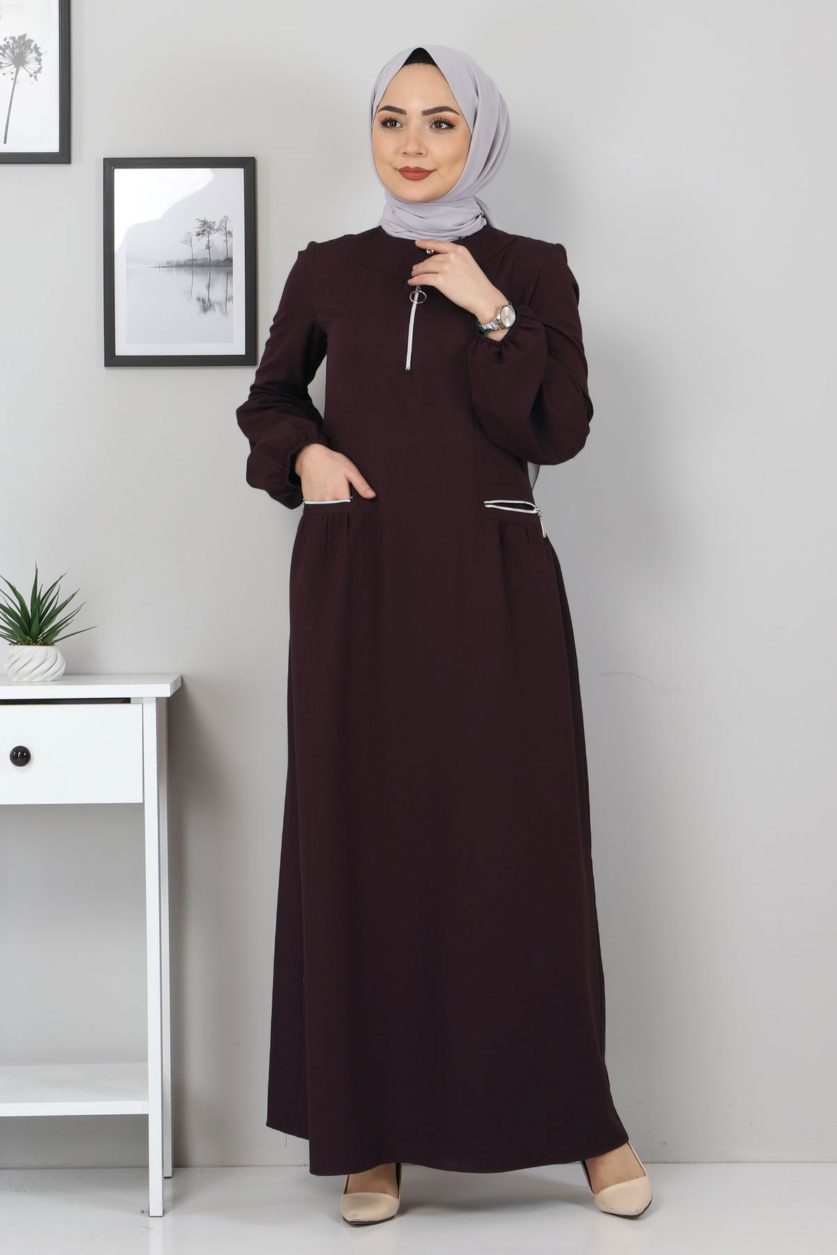 Fermuar Detaylı Elbise Mor 10269