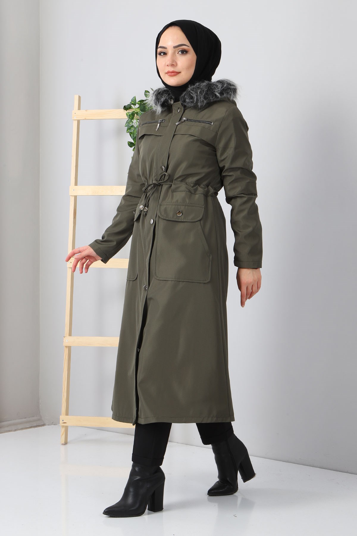 Fermuar Detaylı Mont Haki 10348