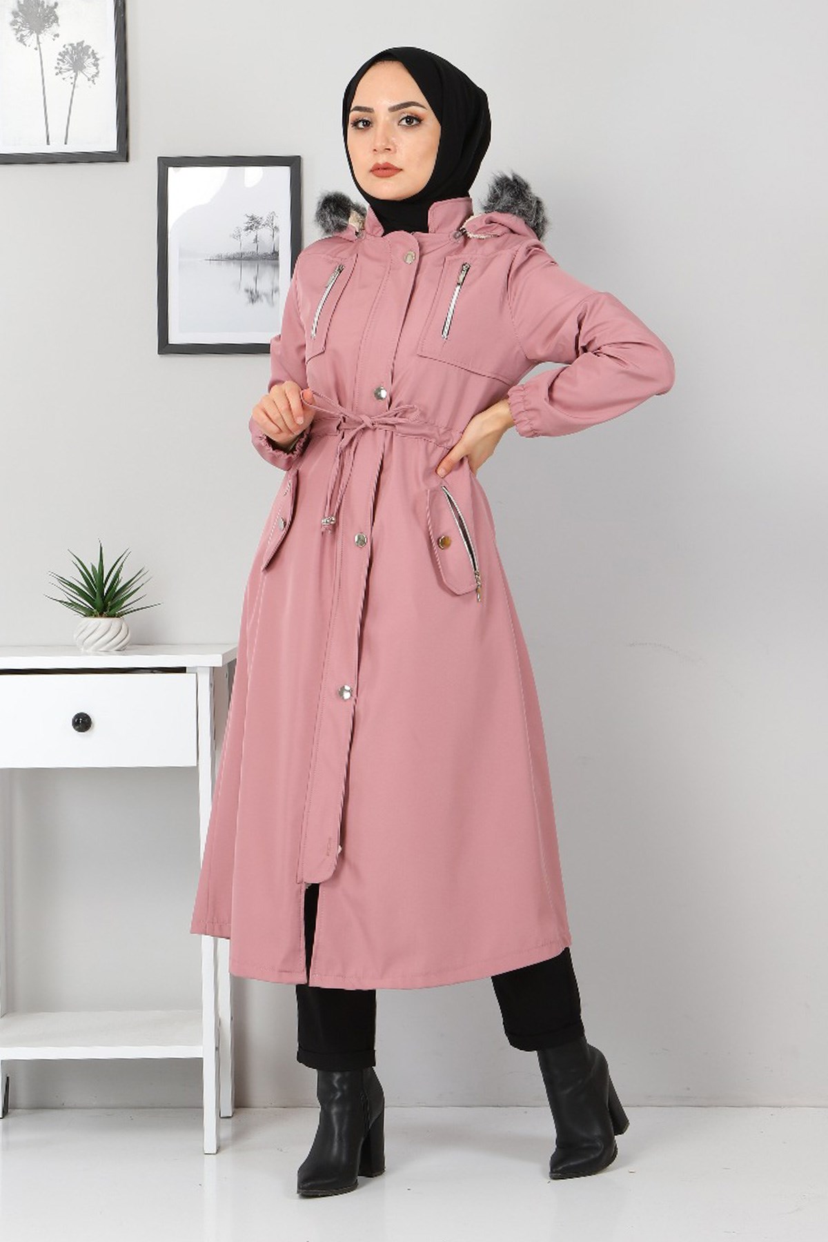 Fermuar Detaylı Mont Pembe 10342