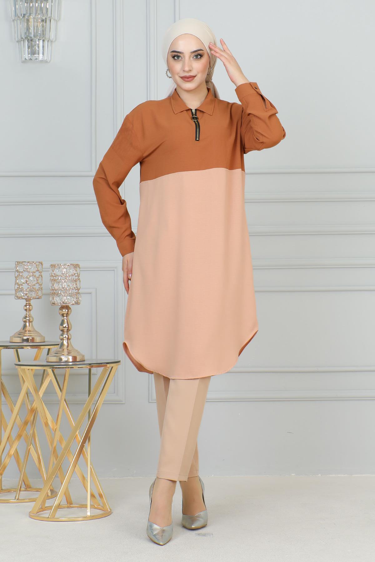 Fermuar Detaylı Tunik Taba 6098