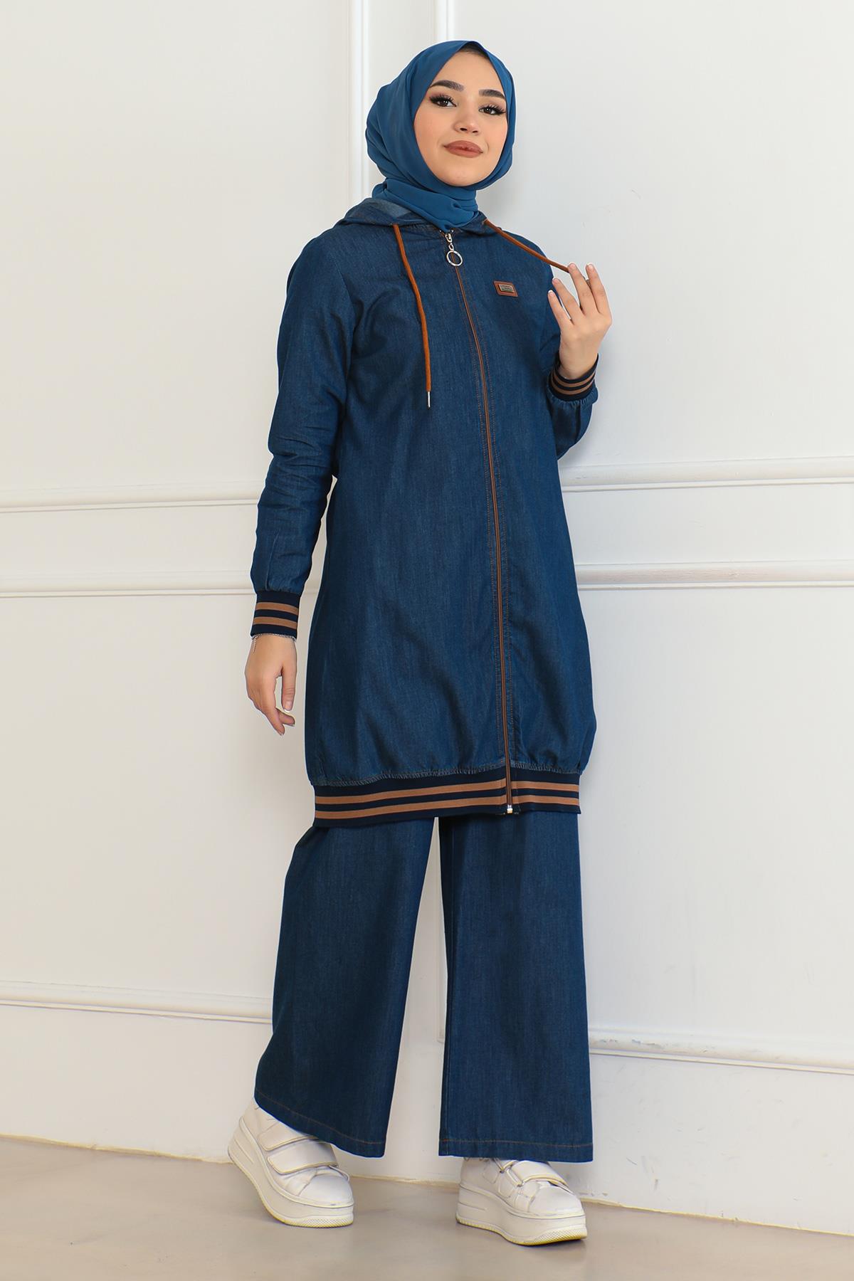 Fermuarlı Ribanalı Kot Takım Koyu Kot 19363