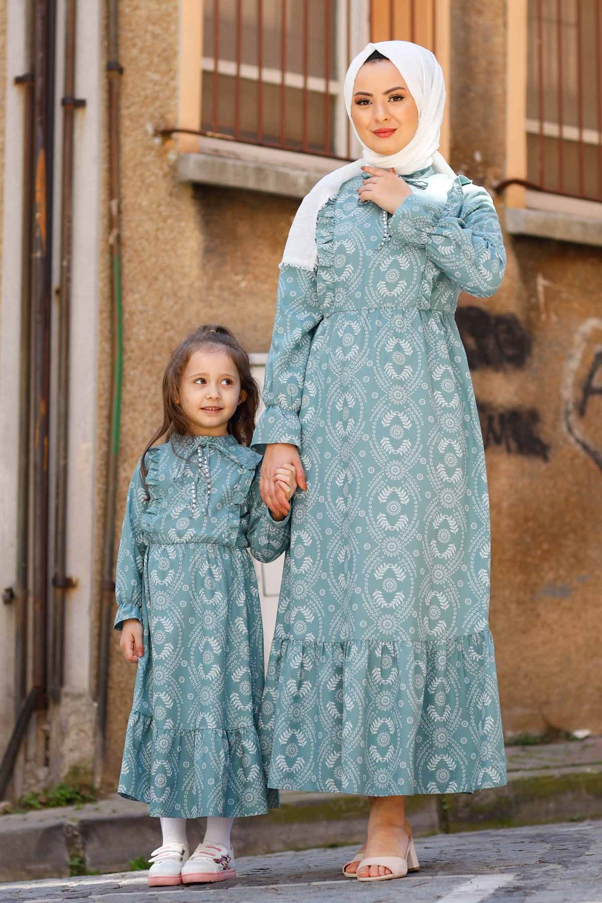 Fırfır Detay Anne Elbise Mint 10682