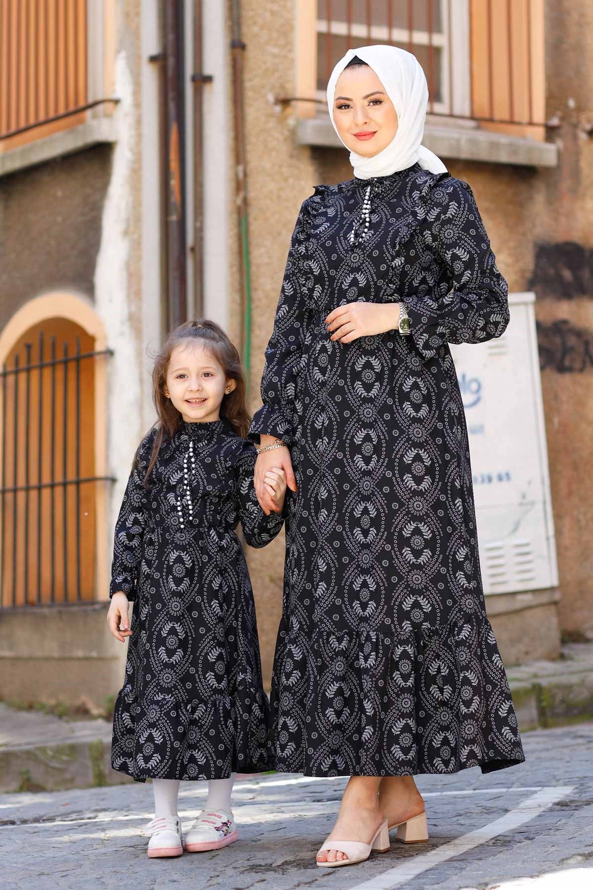 Fırfır Detay Anne Elbise Siyah 10682
