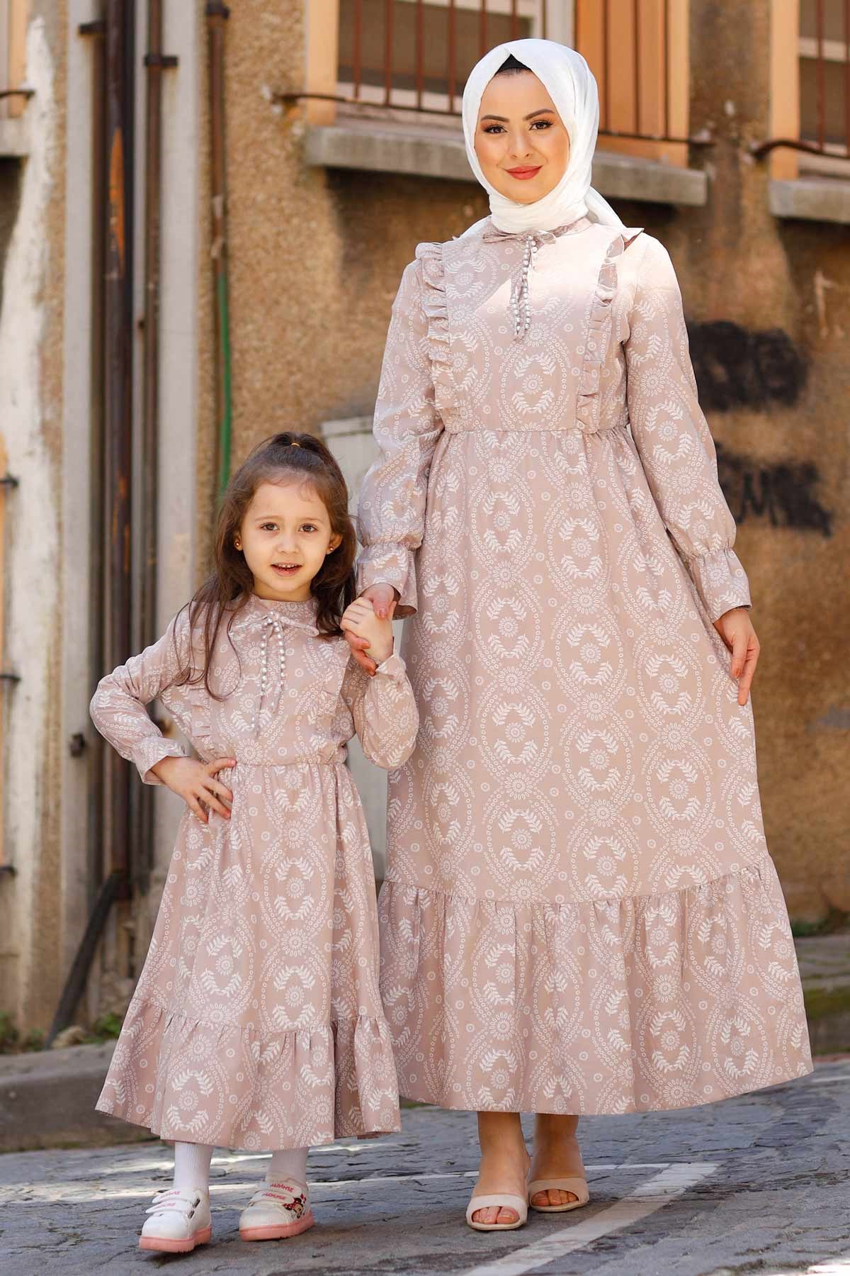 Fırfır Detay Çocuk Elbise Vizon 10683