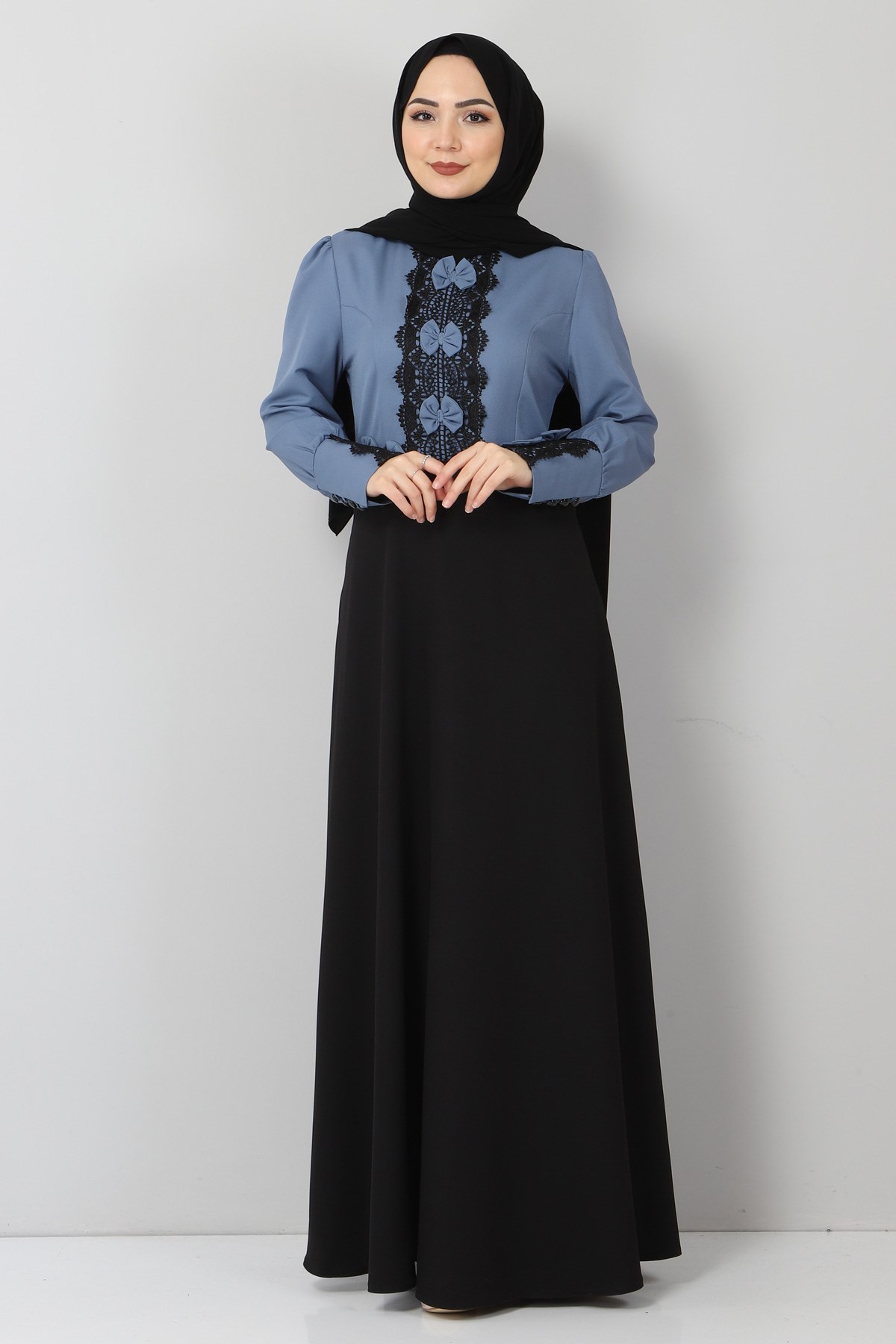 Fiyonk Detaylı Elbise Mavi 9968