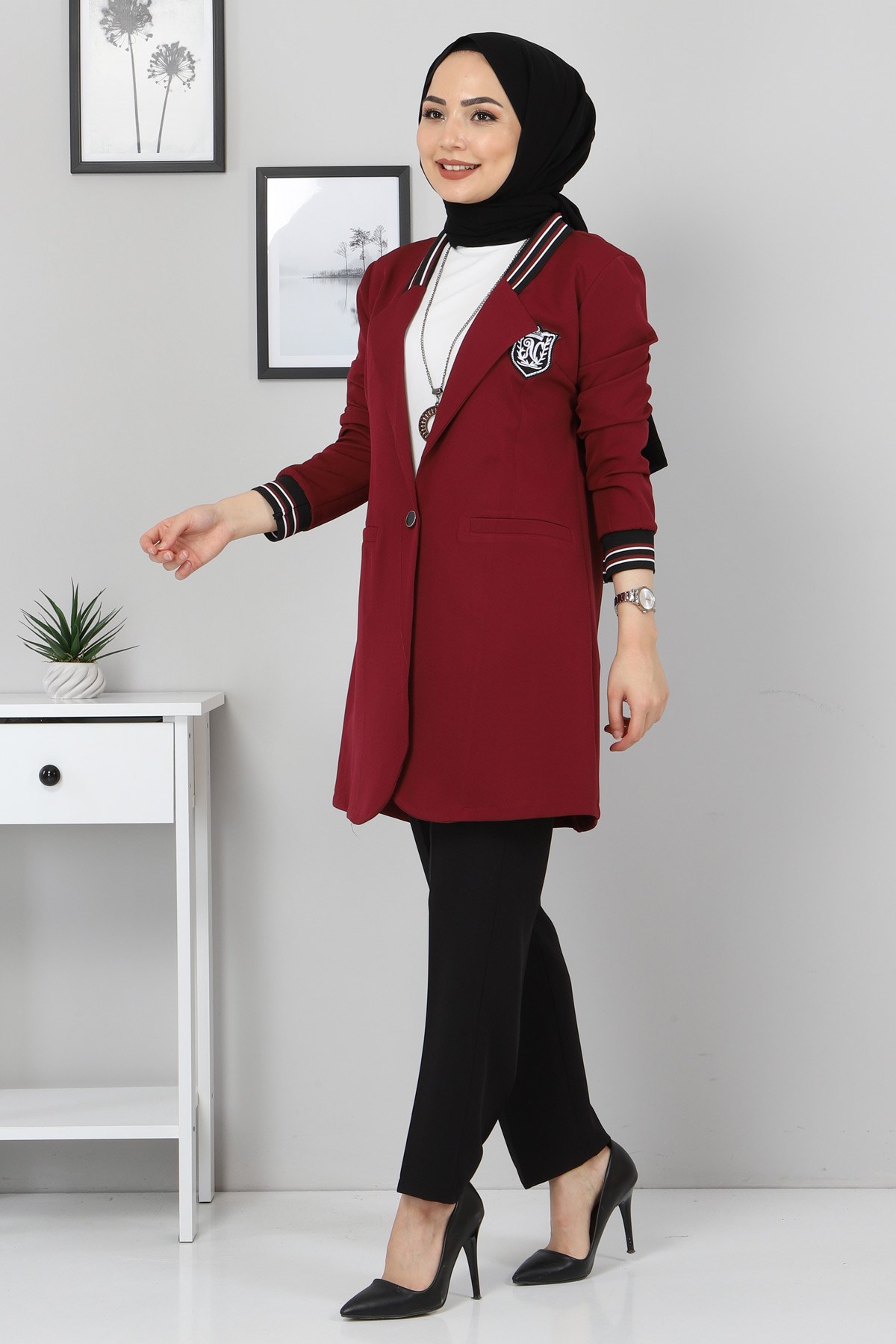 Garni Detay Tesettür Kombin Bordo 10772