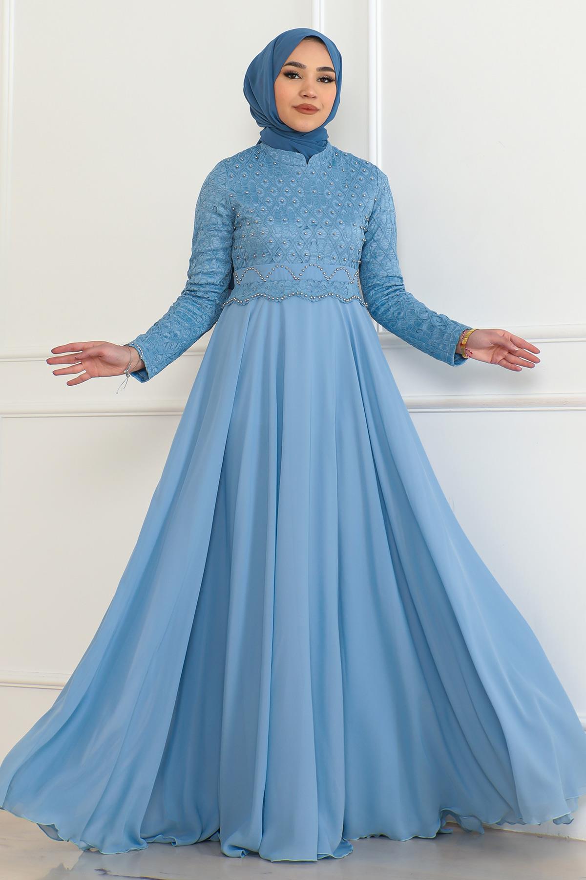 İnci Detaylı Abiye Bebe Mavisi 6137