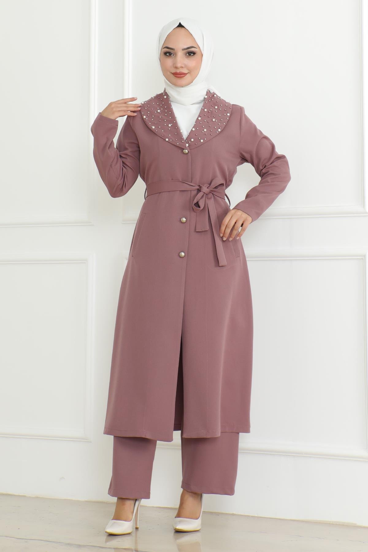 İnci Detaylı Takım Gül Kurusu Gül Kurusu MSW19216-3