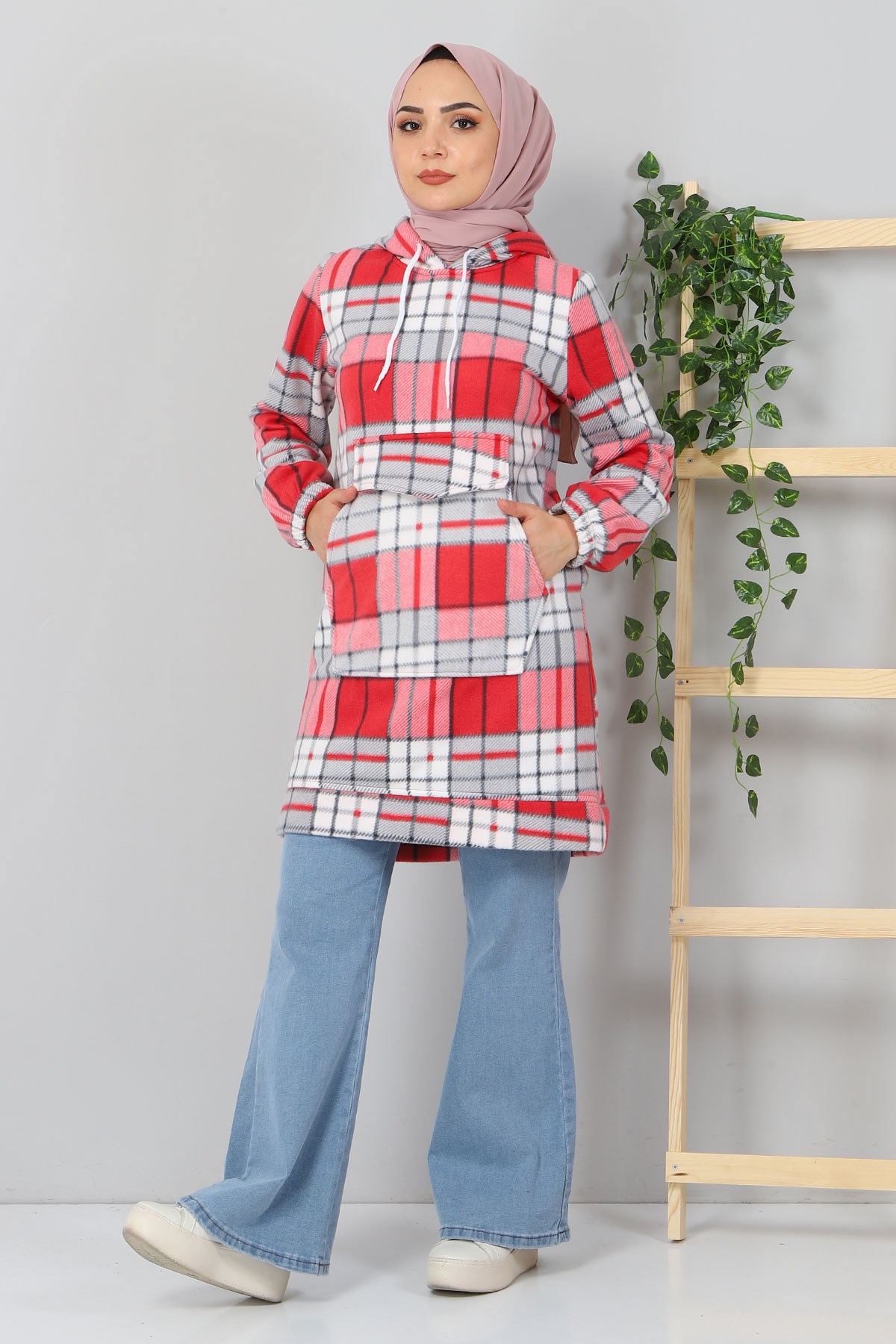 Kanguru Cepli Polar Sweatshirt Kırmızı 10801