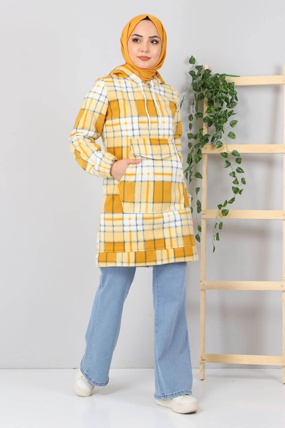 Kanguru Cepli Polar Sweatshirt Sarı 10801