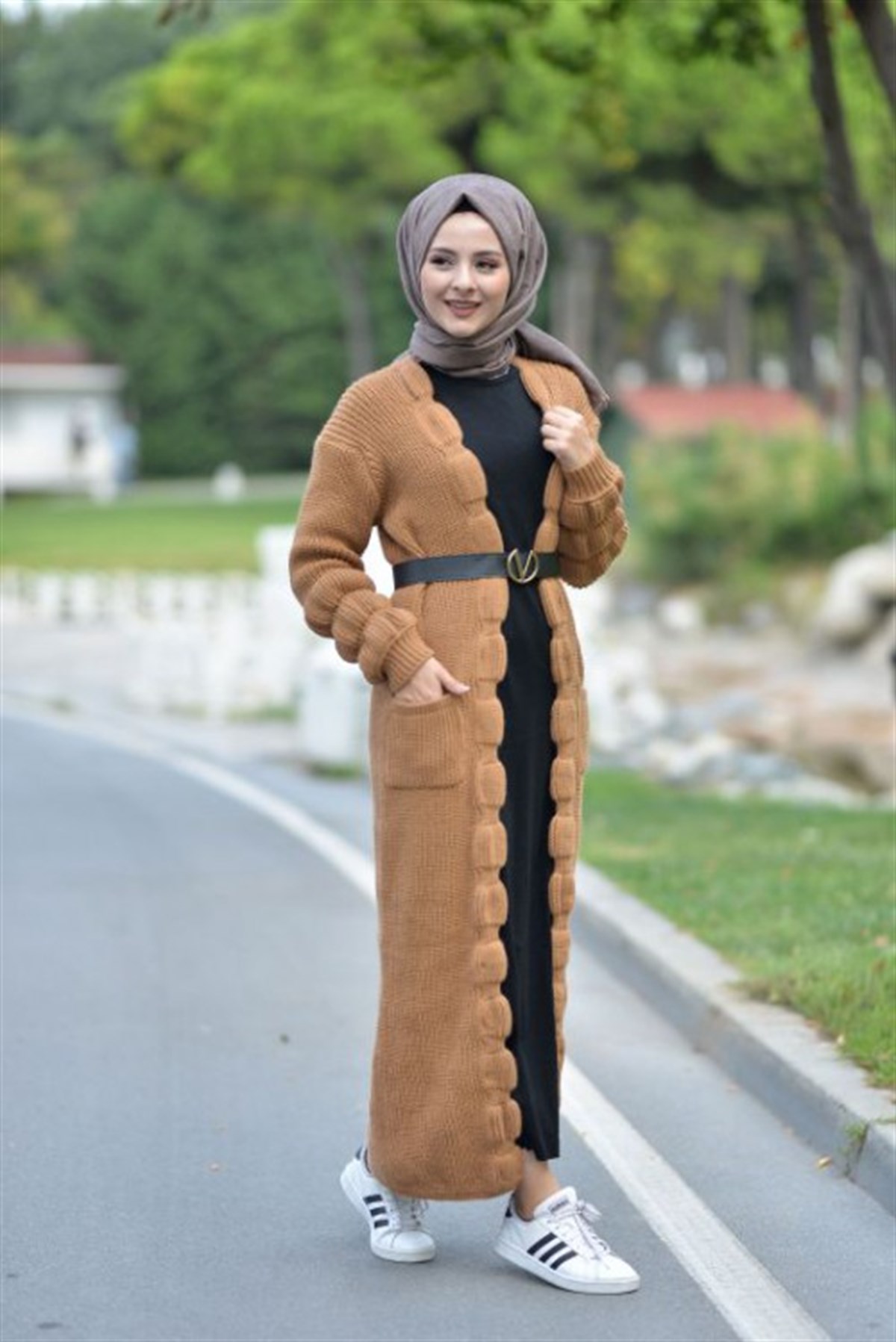 Kemer Detay Triko Elbise Taba Taba 5130-4