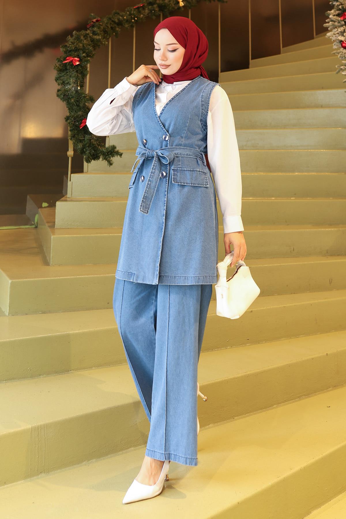 Kemer Detaylı İkili Takım Açık Kot 19232