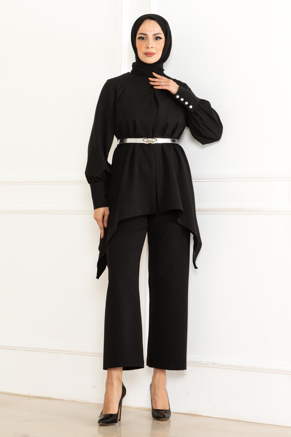 Kemer Detaylı Takım Siyah Siyah MSW19001-1